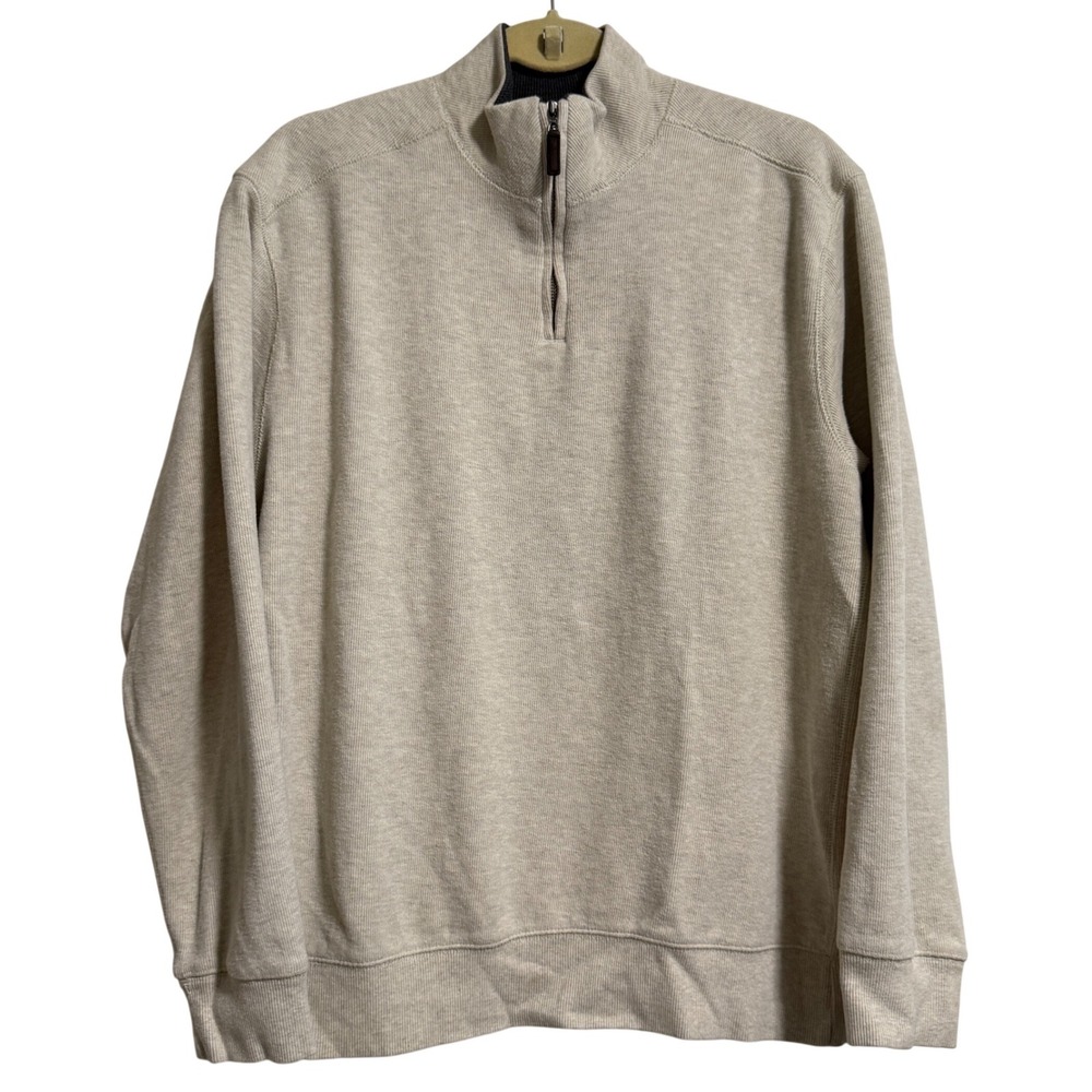 Tasso Elba Mens Quarter Zip Pullover Sweater Oatmeal Beige‎ 100% Cotton Large